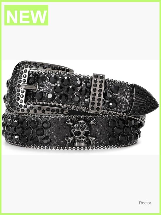 Western Rhinestone Detachable Buckle Leather Belt for Men Women Bling main image 6